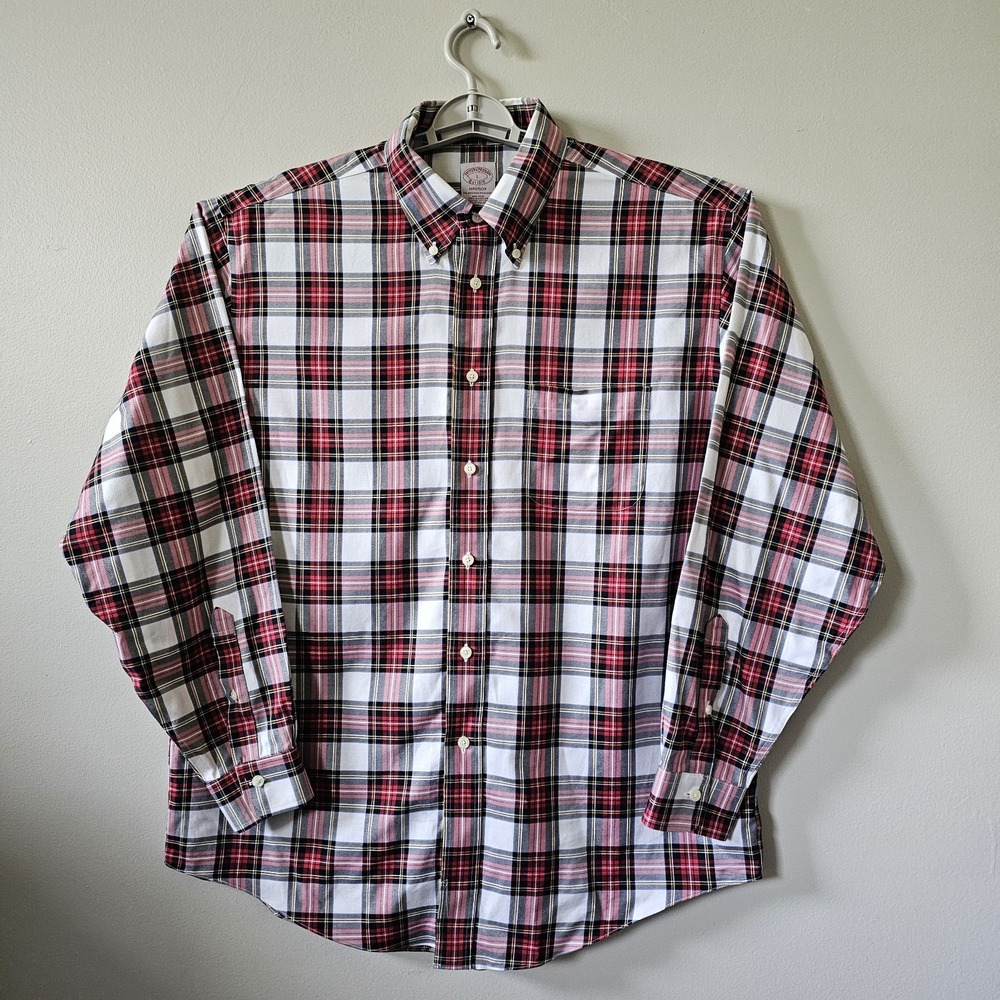 Brooks Brothers Madison Men's Size Large Red Plaid Long Sleeve Button Down Shirt